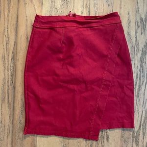 windsor asymmetrical red leather mini skirt